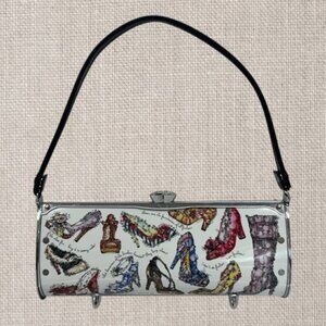 2008 LITTLE EARTH LittleEarth High Heel Shoes Clutch Metal Cylinder Purse 12.5"